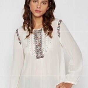 Joie Boho Cottage Core Clema Silk Embellished Embroidered Top XS